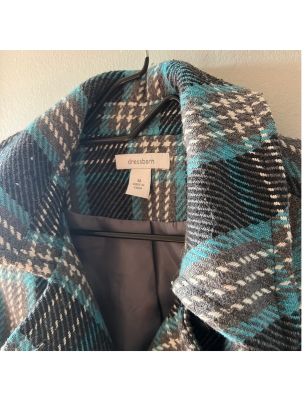 Dress Barn Woman’s Peacoat Blue Black Plaid Button Up Size Medium - Picture 5 of 7